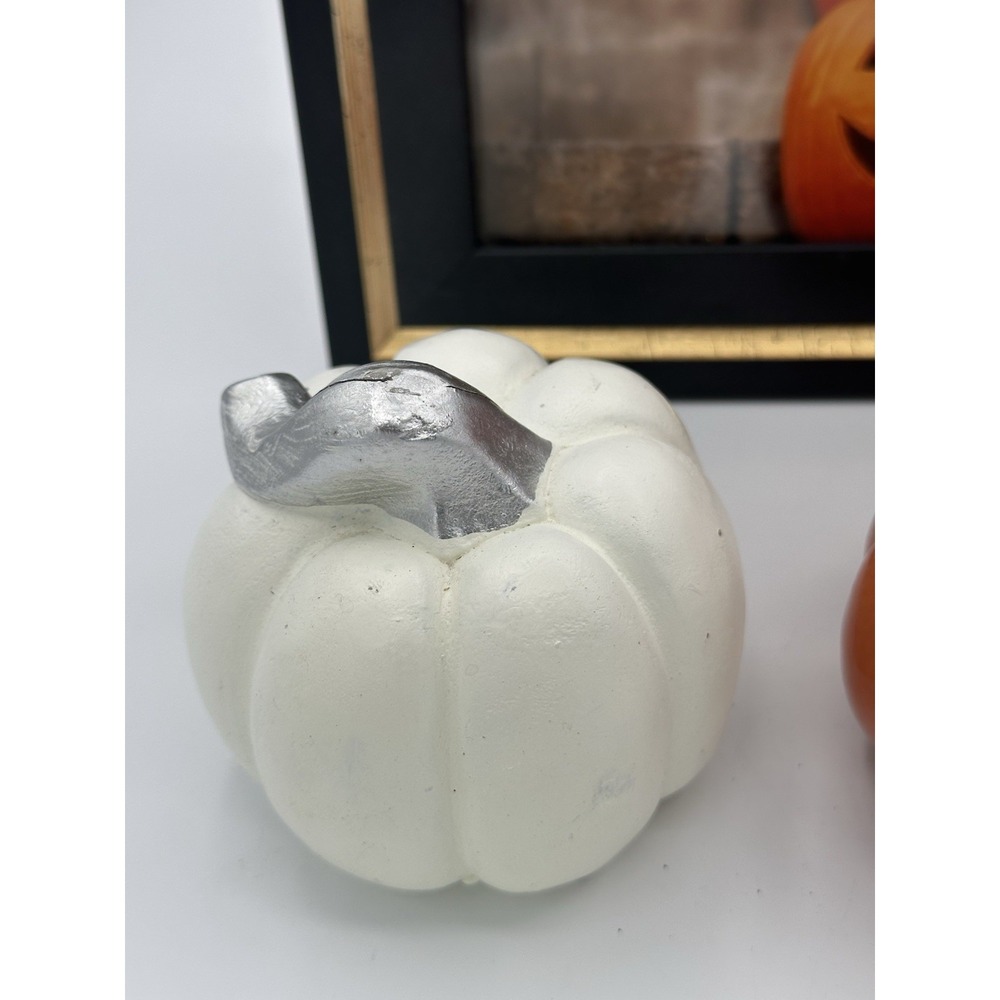 Halloween Pumpkin Decor Lot Ceramic Wood Jack O Lantern Frame Fall Decorations - Picture 4 of 9